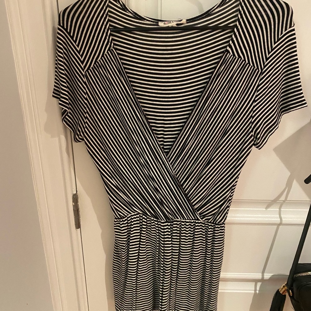 Grey and white stripped romper